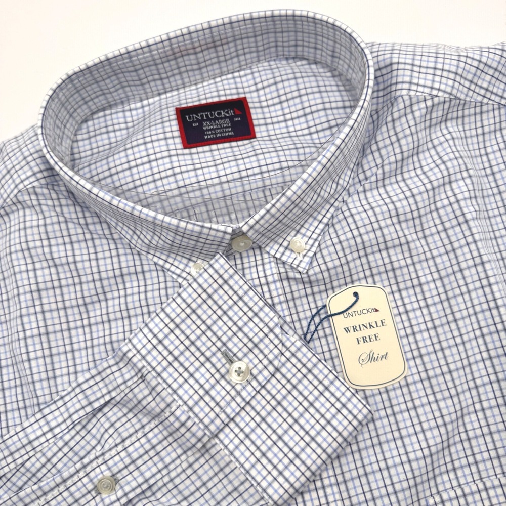 UNTUCKit XXL 2XL Pio Cesare Wrinkle Free Short Sleeve Button Down Plaid Shirt